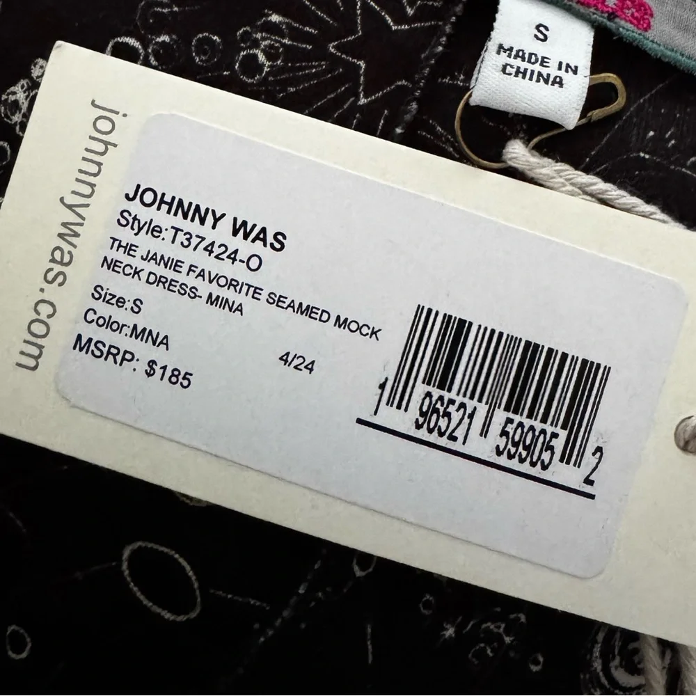 JOHNNY WAS JANIE FAVORITE SEAMED MOCK NECK DRESS MINA SMALL Sun moon star NWT 99 - Picture 9 of 9